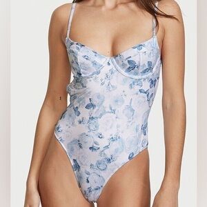Victorias Secret White and Blue Floral One Piece Swimsuit Small